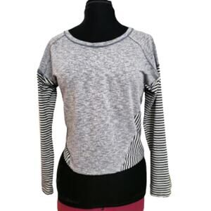 Double Zero Heather Blue Dolman Sleeve Exposed Seam Striped Detail Top Small